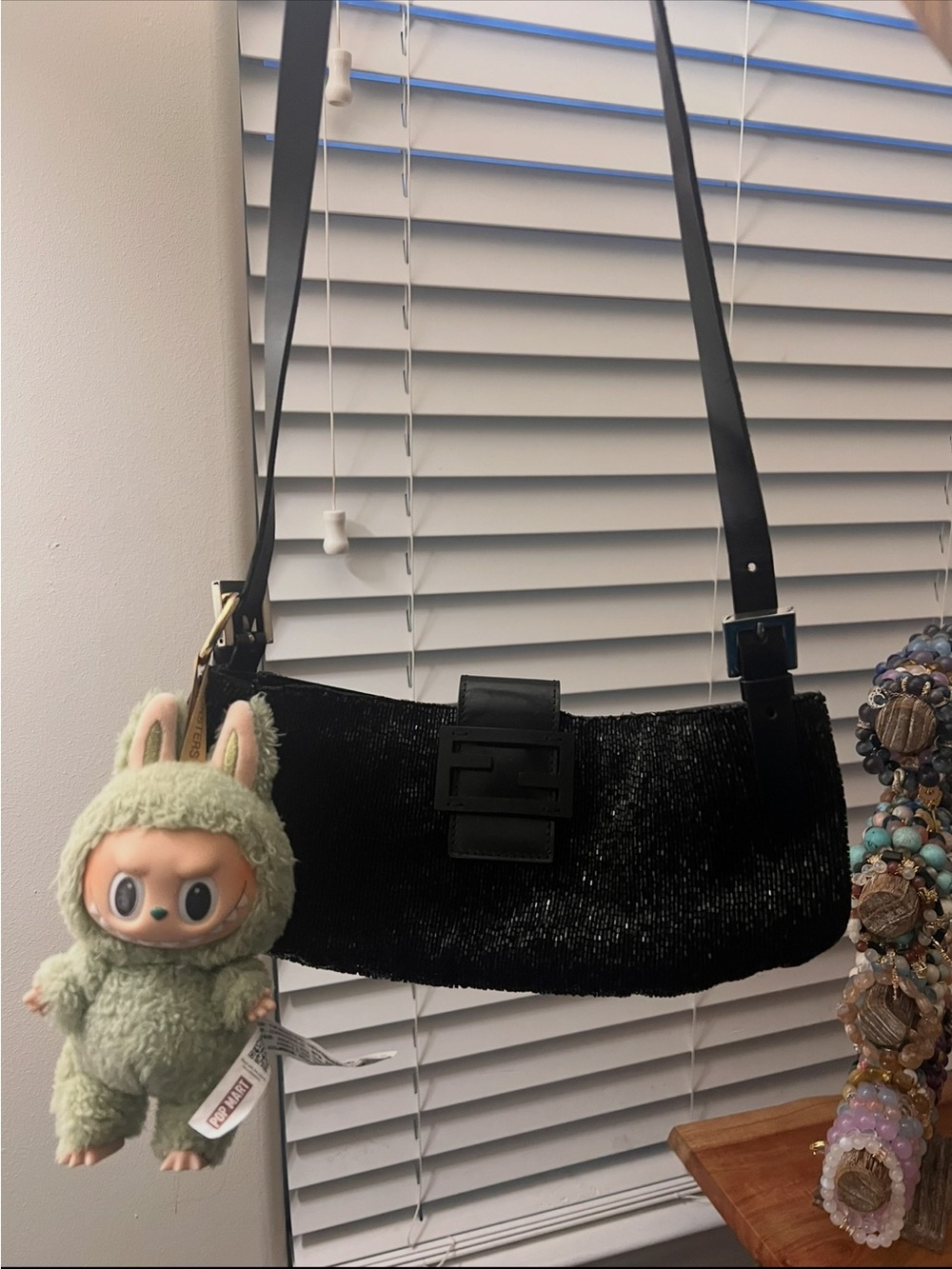 Fendi Black Sequin Crossbody Bag with Logo Buckle